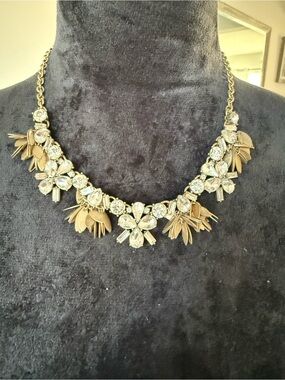 J. Crew Gold-Tone Crystal Floral Bib Necklace